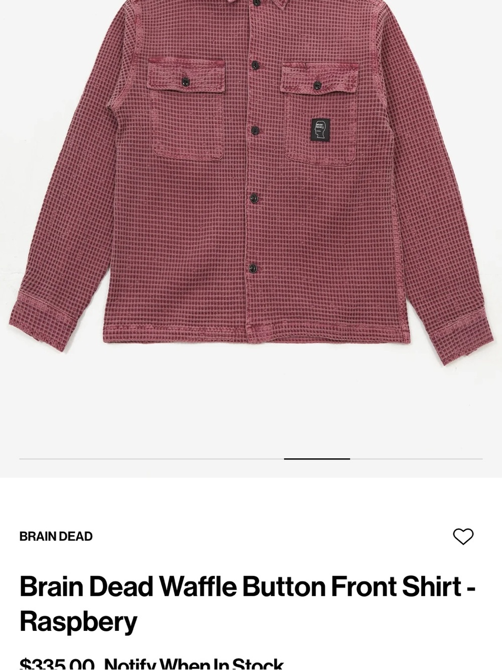 Brain Dead Waffle Button Front Shirt - Raspbery ($335) Unisex - Picture 8 of 16